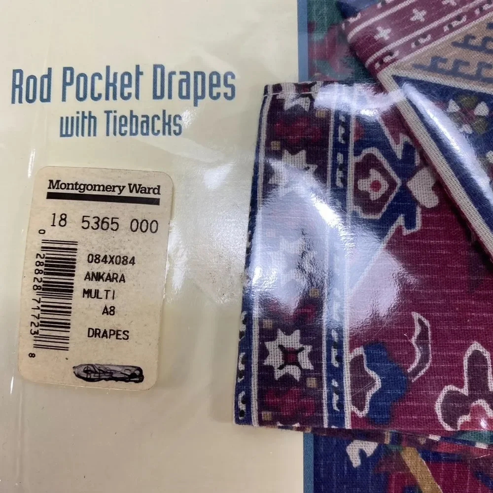 Vtg Ankara Set Rod Pocket Drapes w Tiebacks Cotton Blend 84 x 84